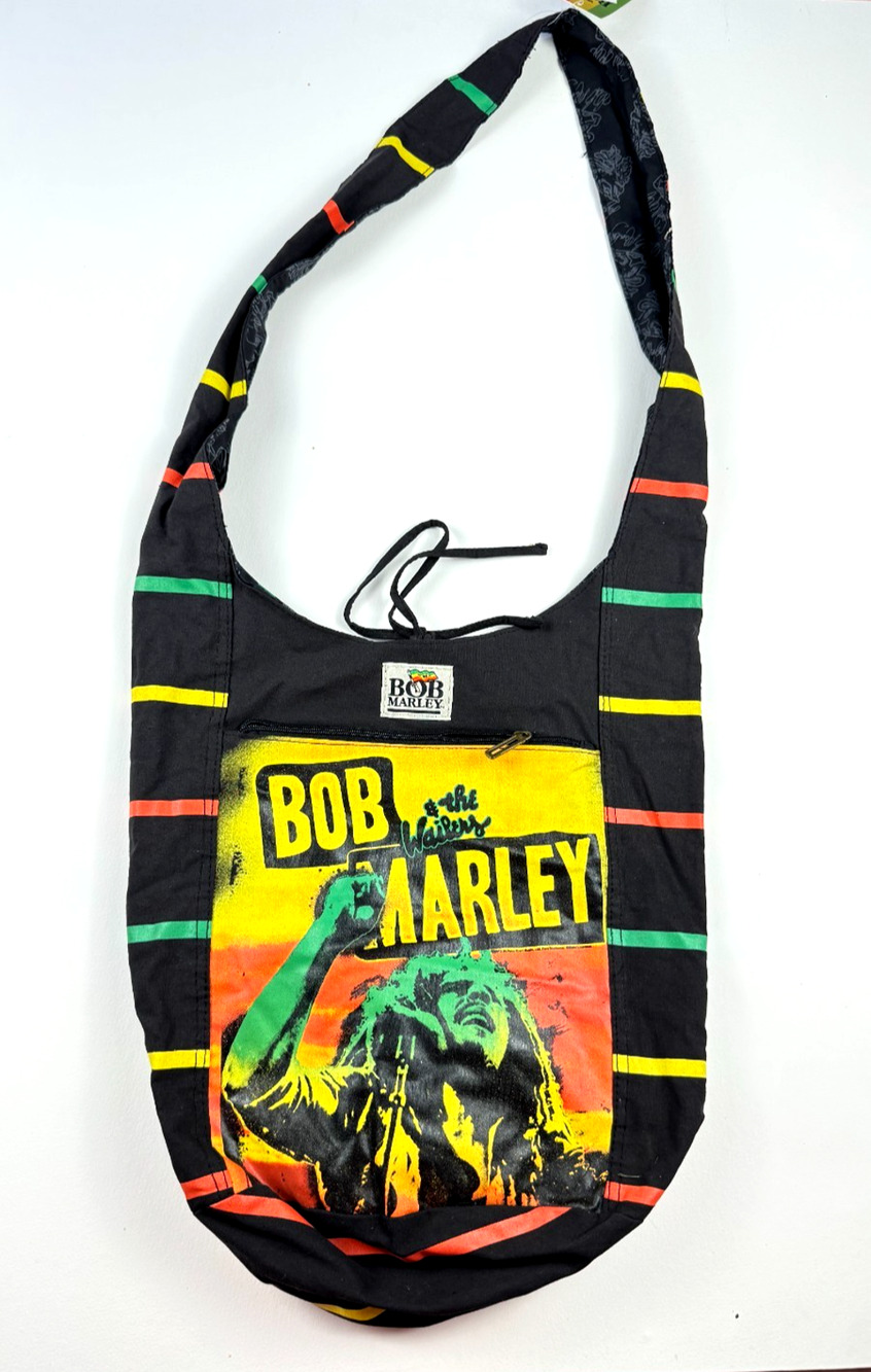 Bob Marley Drawstring Shoulder Bag Medium Graphic Print Rasta Colors Adjustable